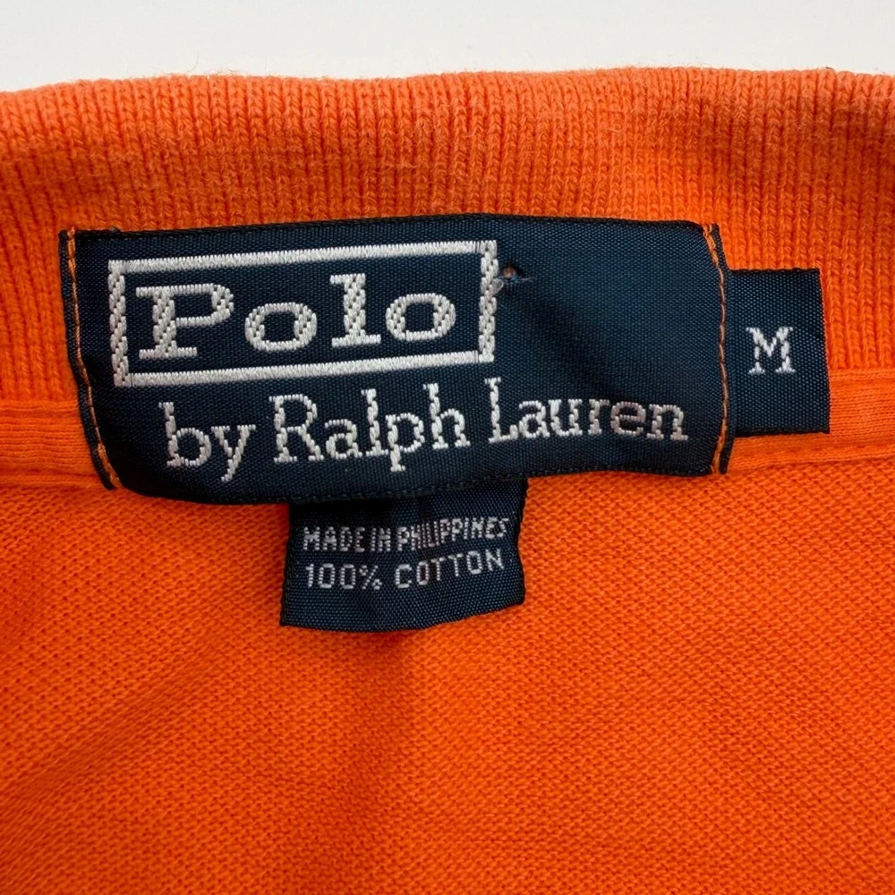 Polo Ralph‎ Lauren Mens Orange Pique Cotton Short Sleeve Polo Shirt Blue Pony M
